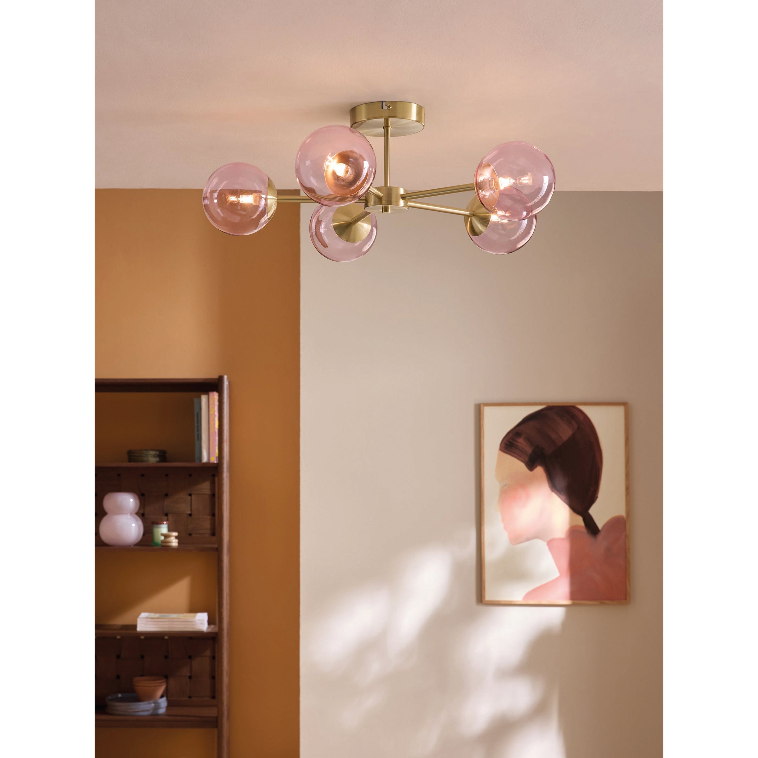 MADE.COM Globe 5 Light Flush Ceiling Light - Pink