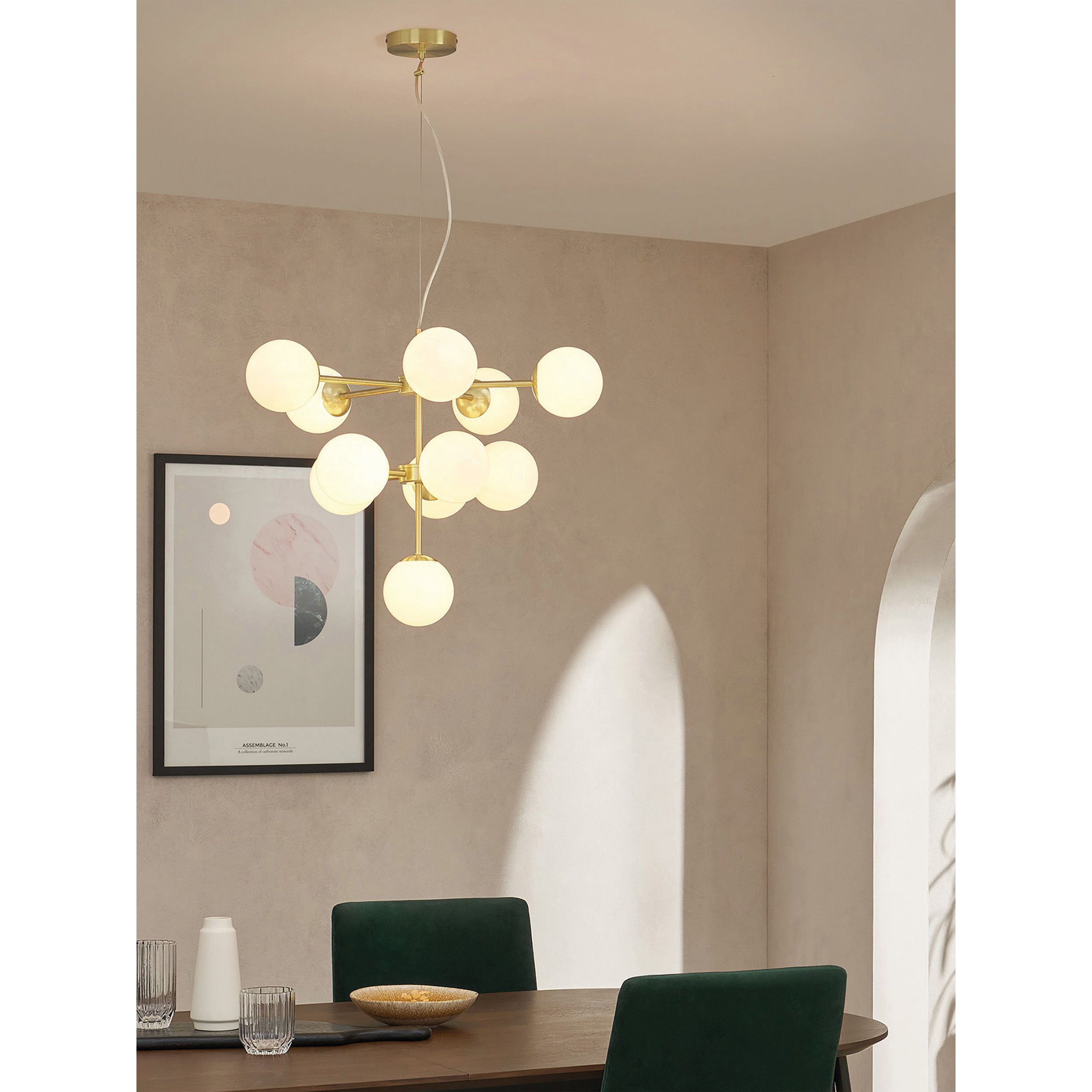 MADE.COM Globe Chandelier - Brass & Opal Glass