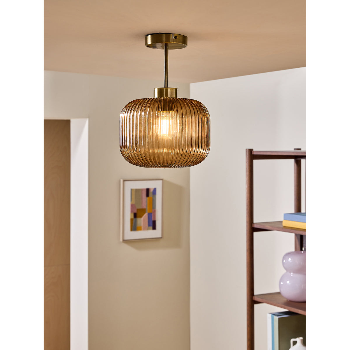 MADE.COM Briz Flush Ceiling Light - Amber Brown