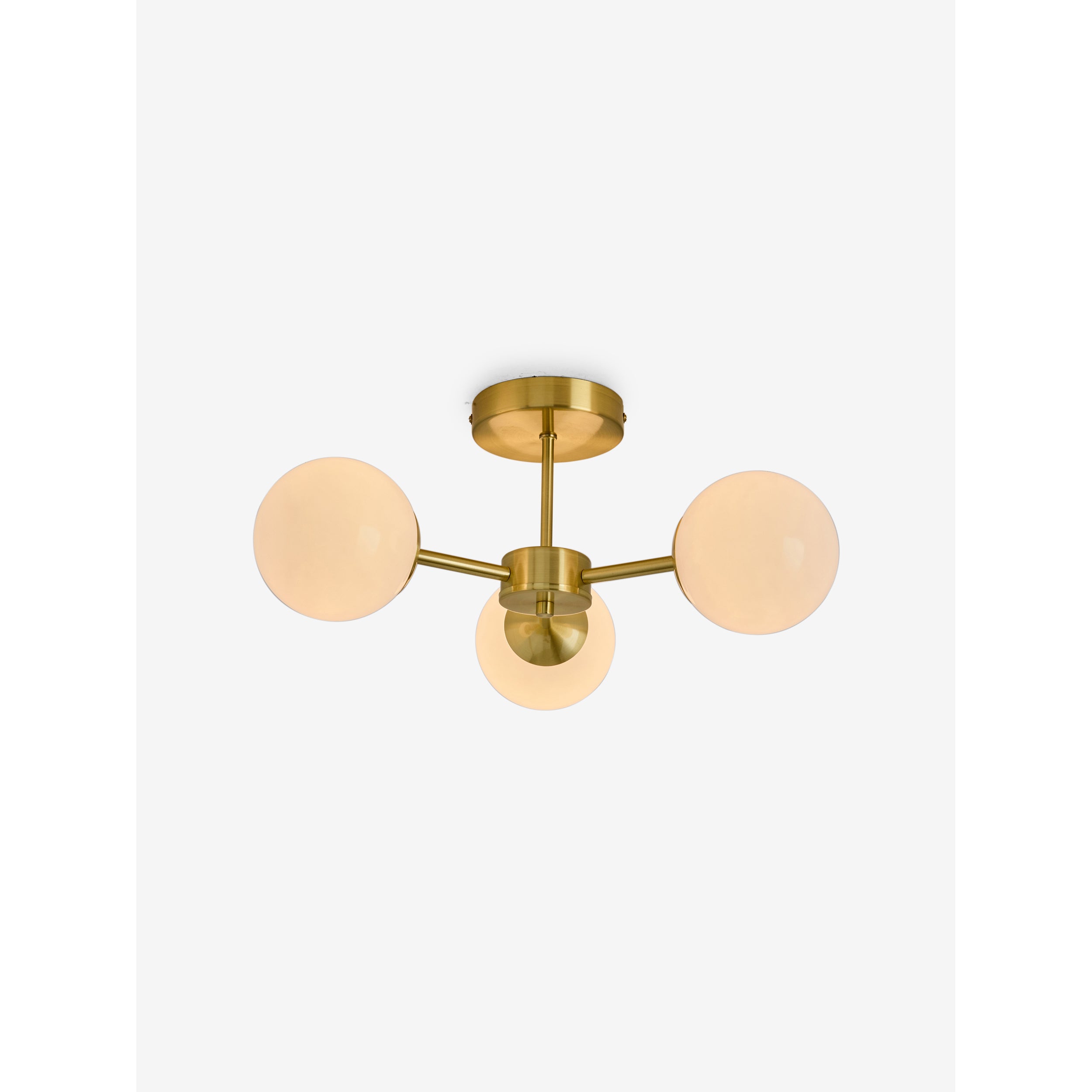 MADE.COM Globe 3 Light Flush Ceiling Light - Brass & Opal