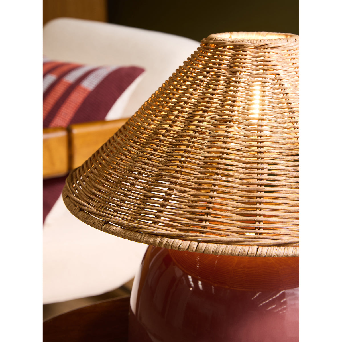 MADE.COM Nora Table Lamp - Burgundy Red & Rattan