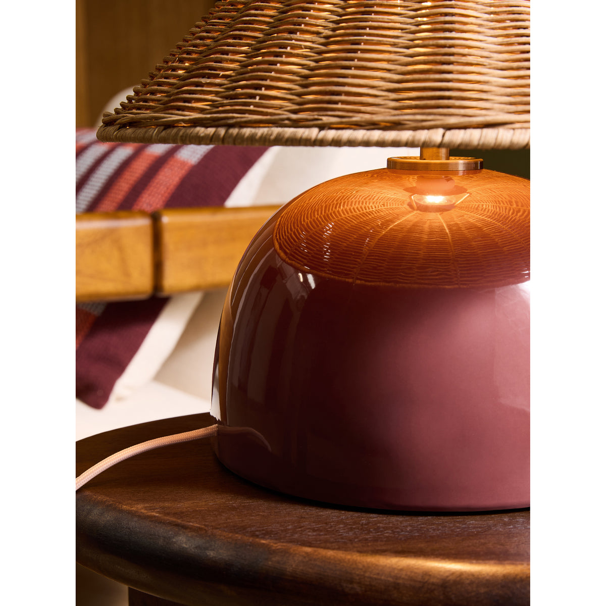 MADE.COM Nora Table Lamp - Burgundy Red & Rattan