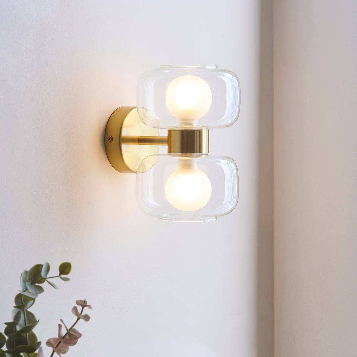 Endon Rossano 2 Light Wall Light - Warm Brass Plate & Clear/Frosted Glass