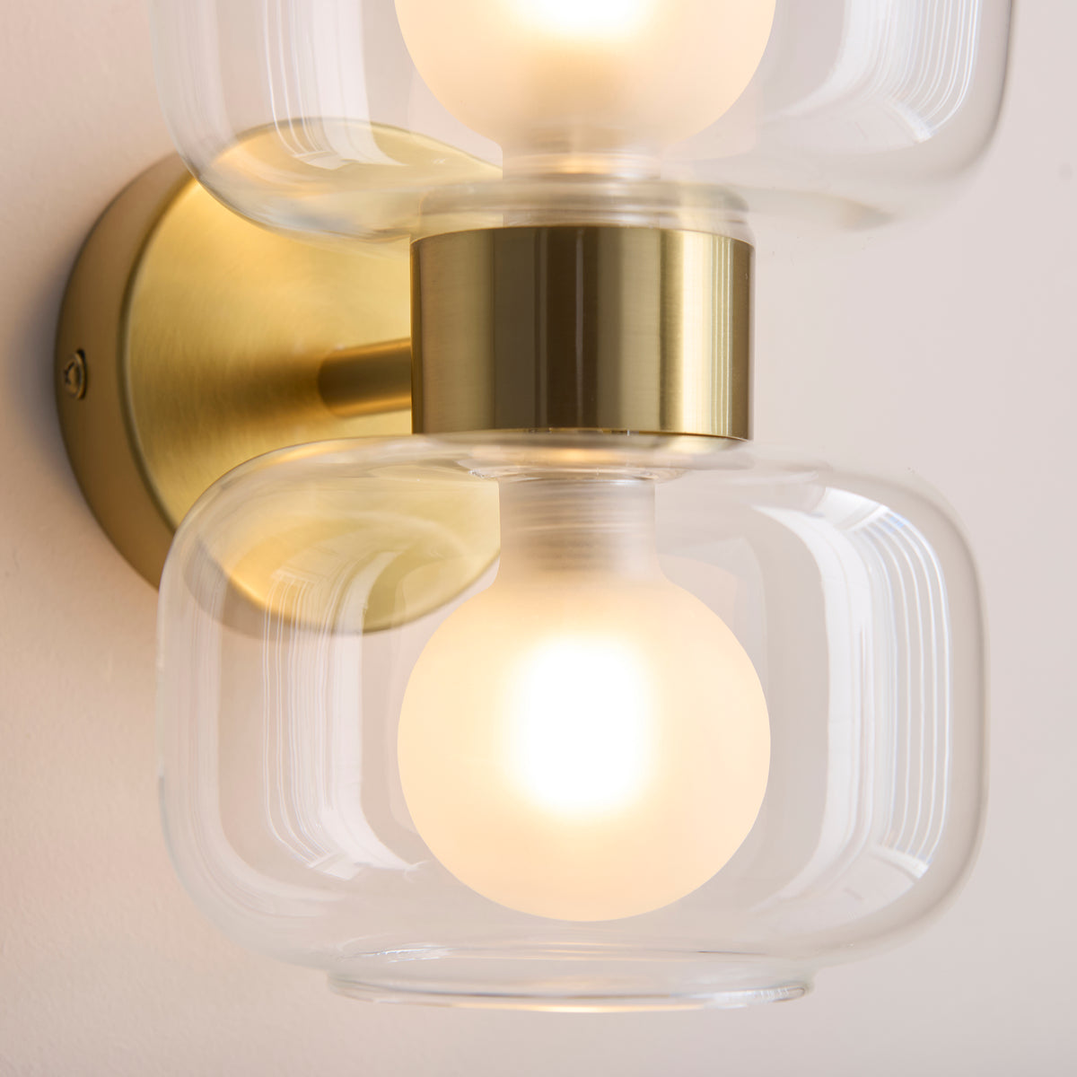 Endon Rossano 2 Light Wall Light - Warm Brass Plate & Clear/Frosted Glass