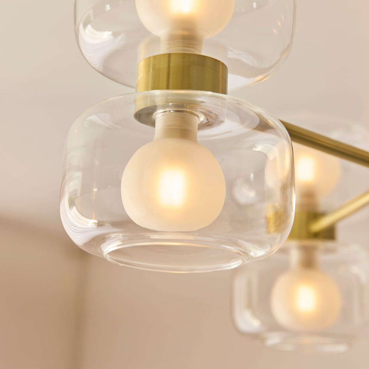 Endon Rossano 6 Light Semi Flush - Warm Brass Plate & Clear/Frosted Glass