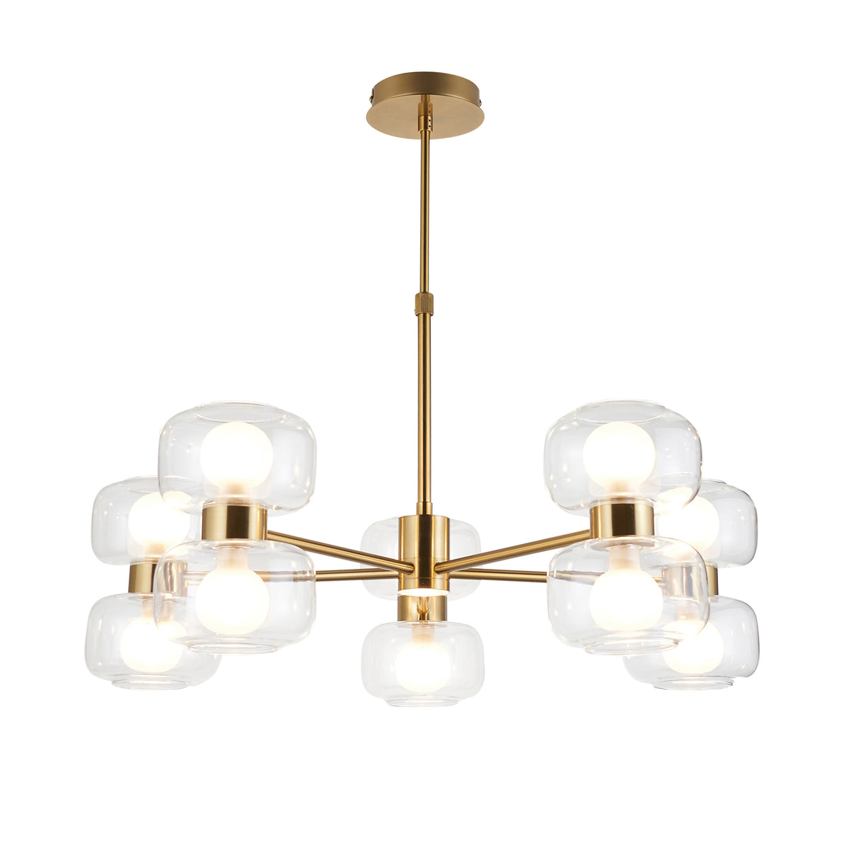 Endon Rossano 10 Light Pendant - Warm Brass Plate & Clear/Frosted Glass