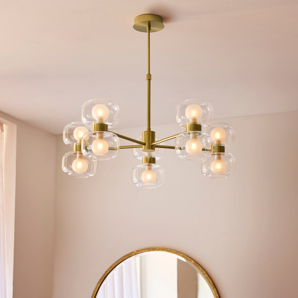 Endon Rossano 10 Light Pendant - Warm Brass Plate & Clear/Frosted Glass
