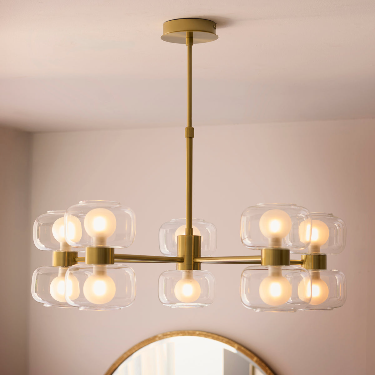 Endon Rossano 10 Light Pendant - Warm Brass Plate & Clear/Frosted Glass