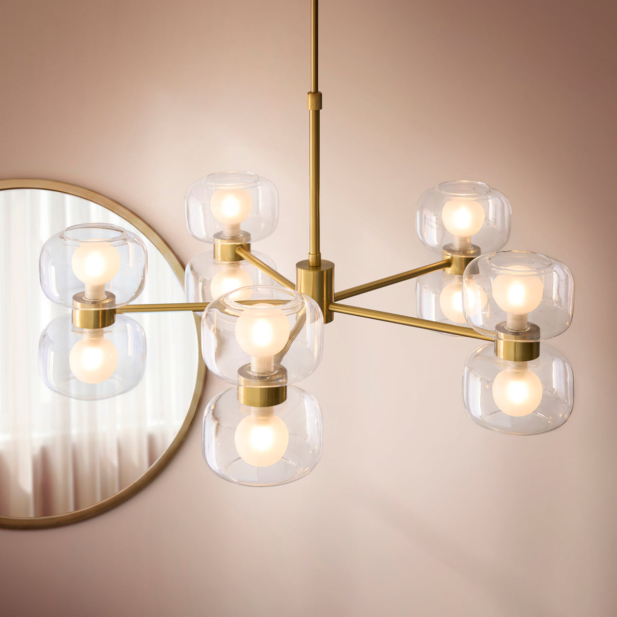 Endon Rossano 10 Light Pendant - Warm Brass Plate & Clear/Frosted Glass