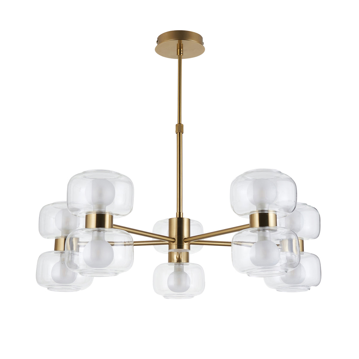 Endon Rossano 10 Light Pendant - Warm Brass Plate & Clear/Frosted Glass