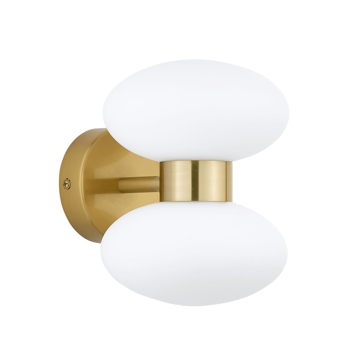 Close up detail shot of the warm brass wall mount and arm of the Endon Rossano wall light