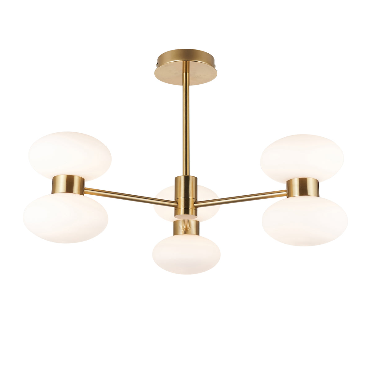 Endon Rossano 6 Light Semi Flush - Warm Brass Plate & Opal Glass