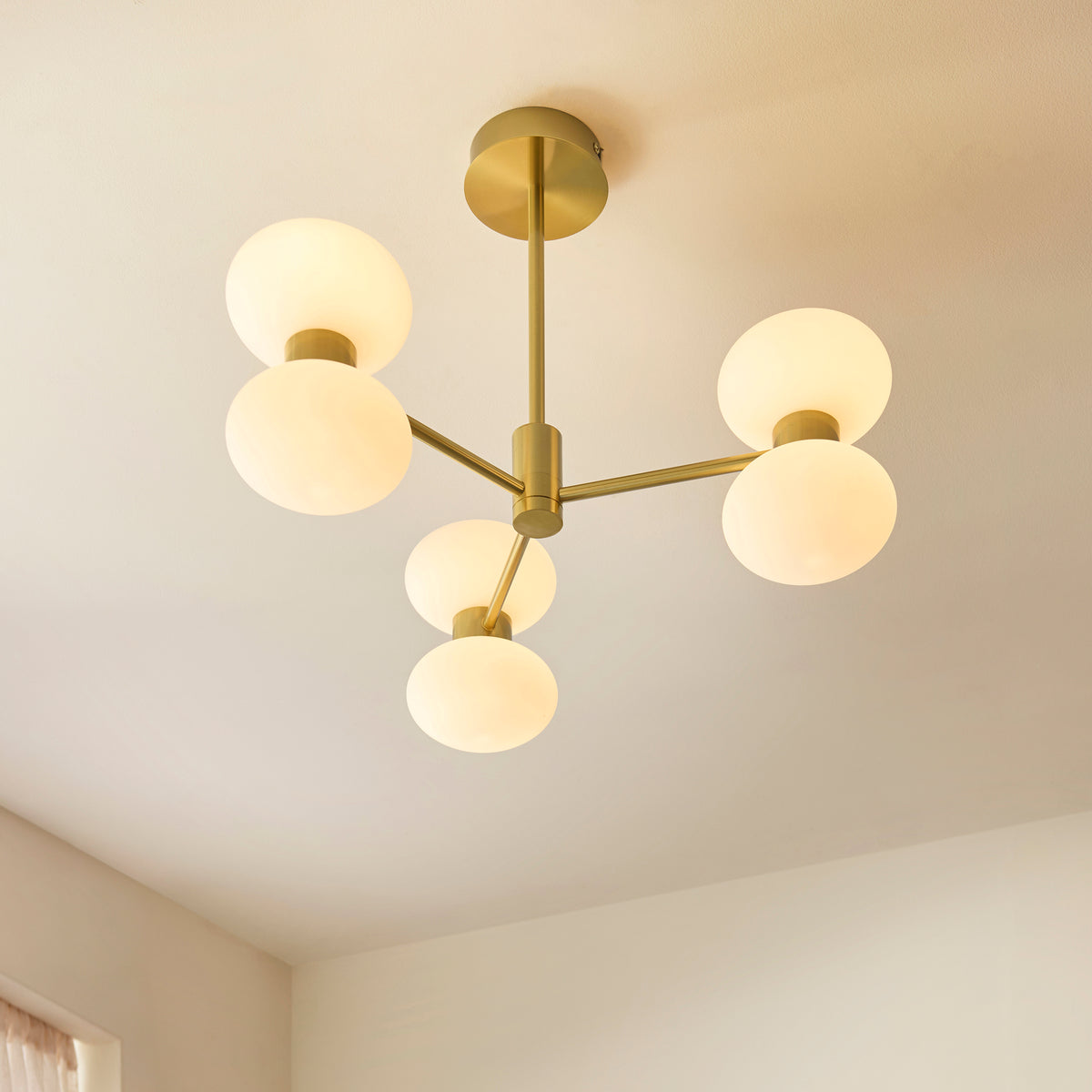 Endon Rossano 6 Light Semi Flush - Warm Brass Plate & Opal Glass