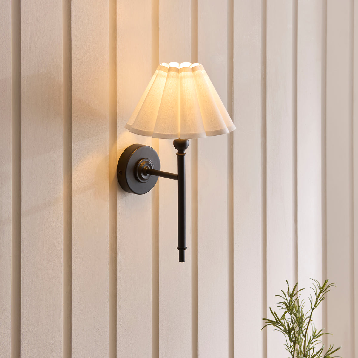 Endon Sylvie Wall Light - Matt Black & Vintage White Cotton