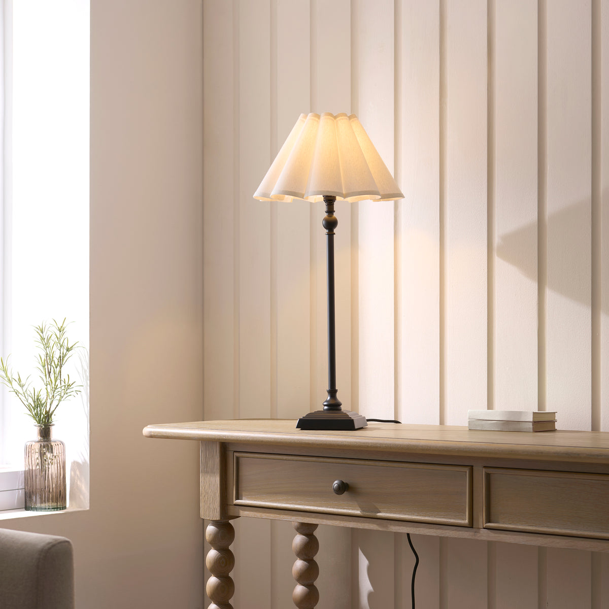 Endon Sylvie Table Light - Matt Black & Vintage White Cotton
