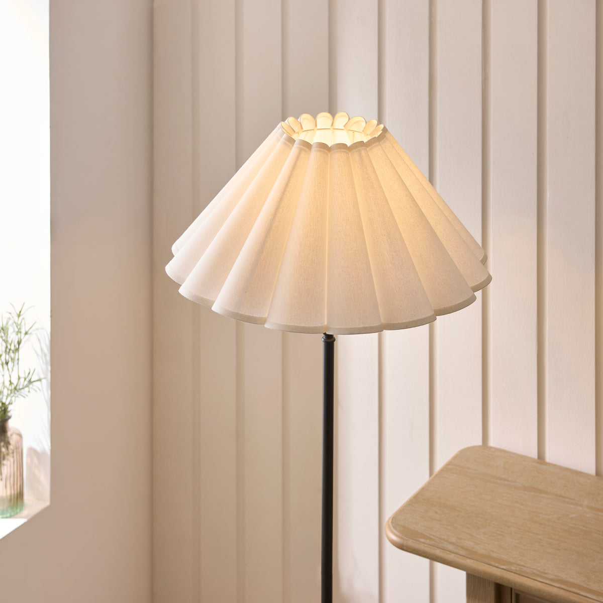 Endon Sylvie Floor Light - Matt Black & Vintage White Cotton