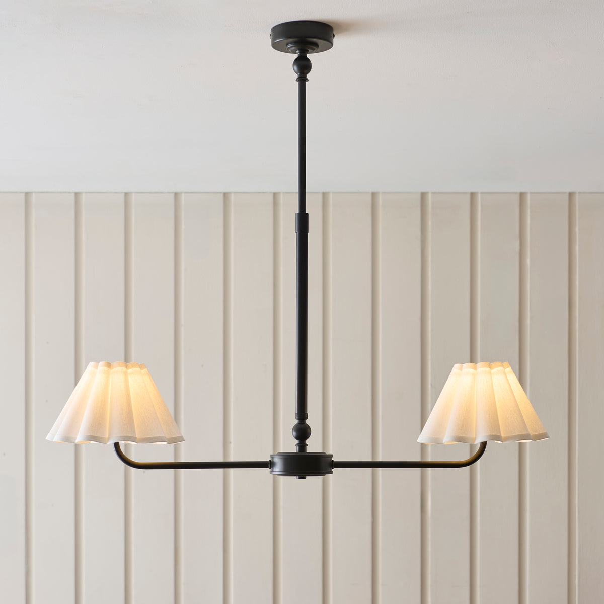 Endon Sylvie 2 Light Linear Pendant - Matt Black & Vintage White Cotton