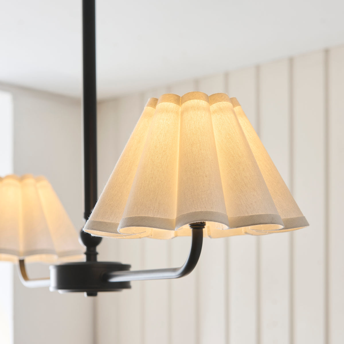 Endon Sylvie 2 Light Linear Pendant - Matt Black & Vintage White Cotton