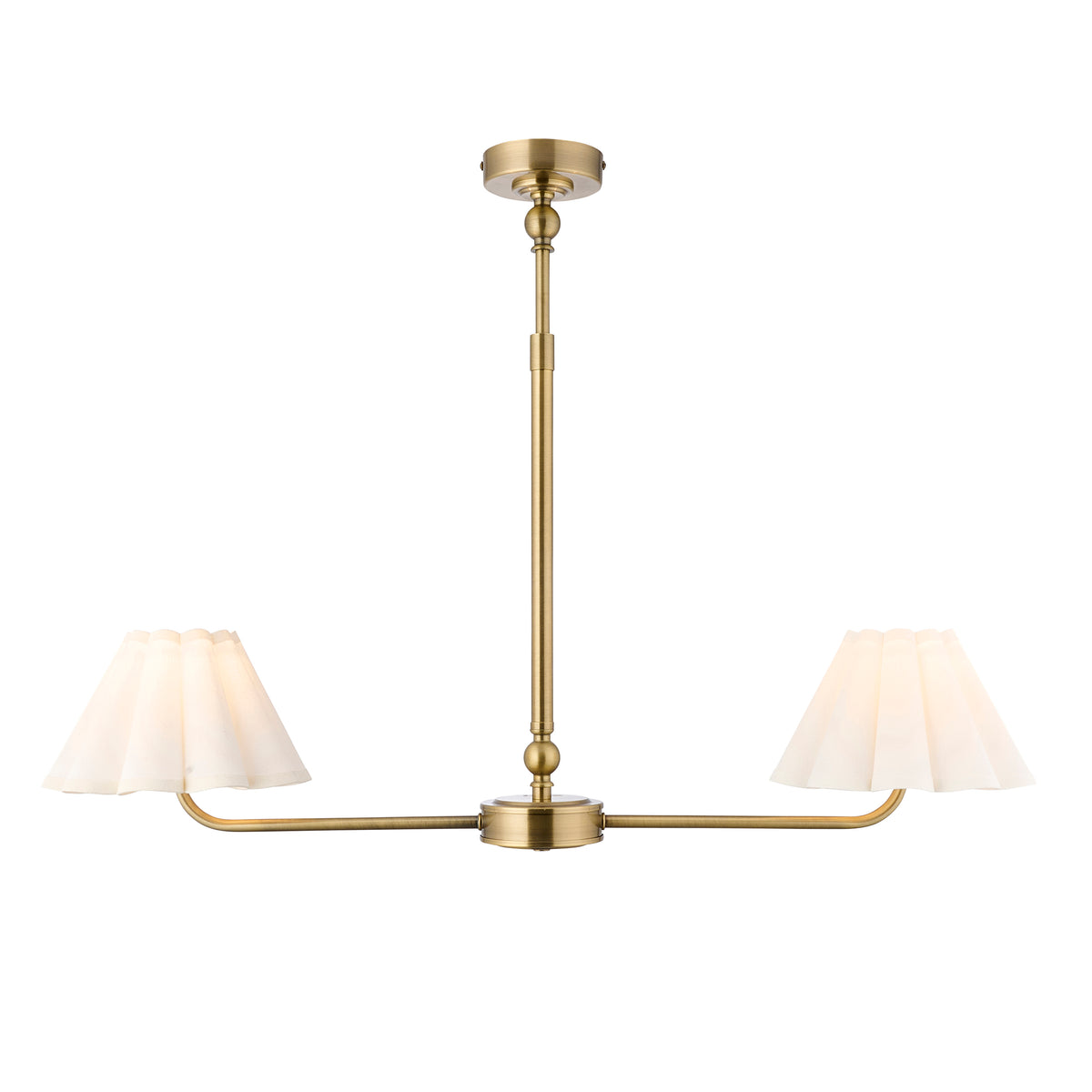 Endon Sylvie 2 Light Linear Pendant - Antique Brass Plate & Vintage White Cotton