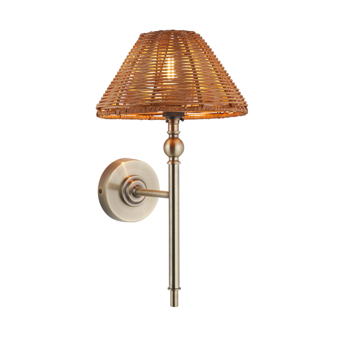 Endon Jericho Wall Light - Antique Brass Plate & Dark Rattan
