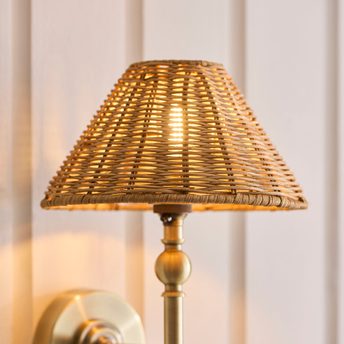 Endon Jericho Wall Light - Antique Brass Plate & Dark Rattan