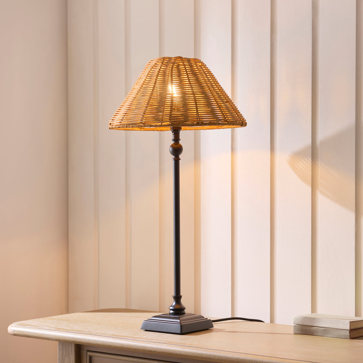 Endon Jericho Table Light - Matt Black & Dark Rattan