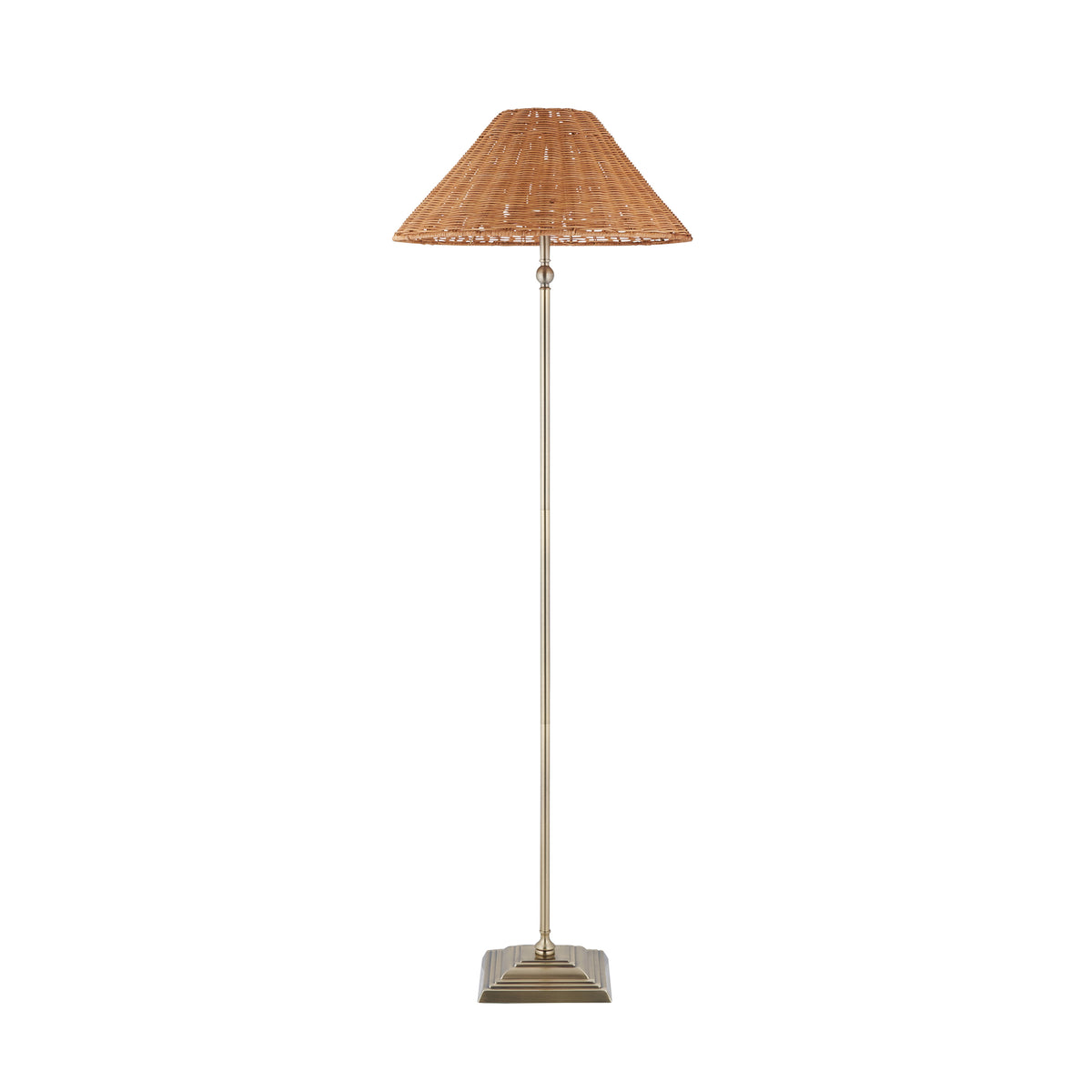 Endon Jericho Floor Light - Antique Brass Plate & Dark Rattan