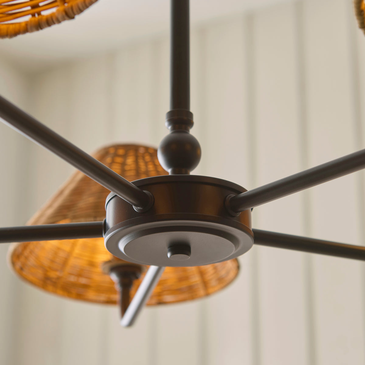 Endon Jericho 5 Light Pendant - Matt Black & Dark Rattan