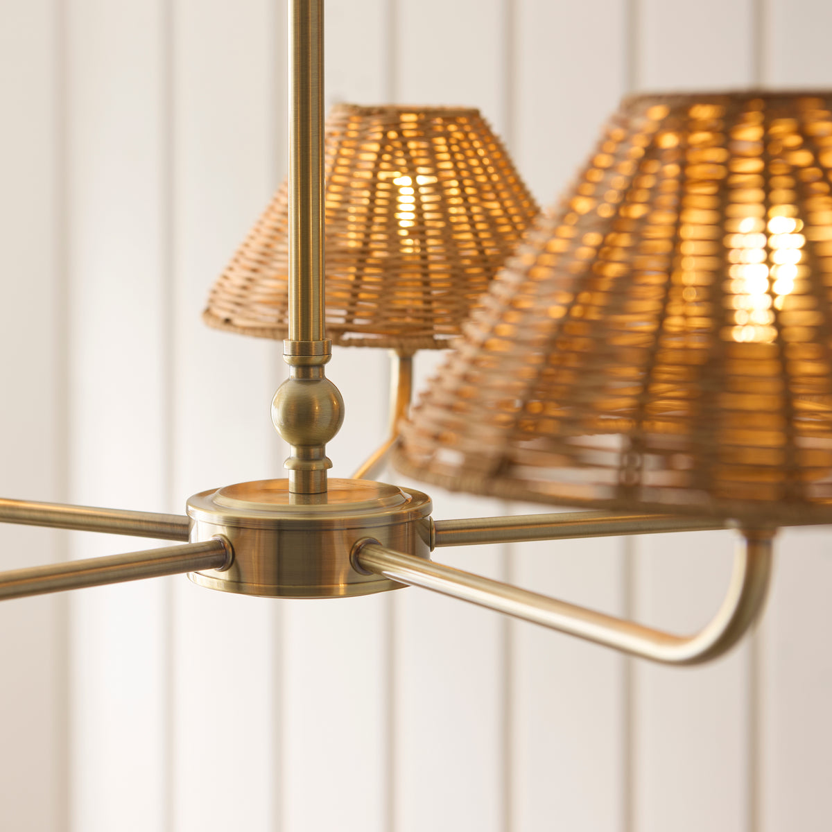 Endon Jericho 5 Light Pendant - Antique Brass Plate & Dark Rattan