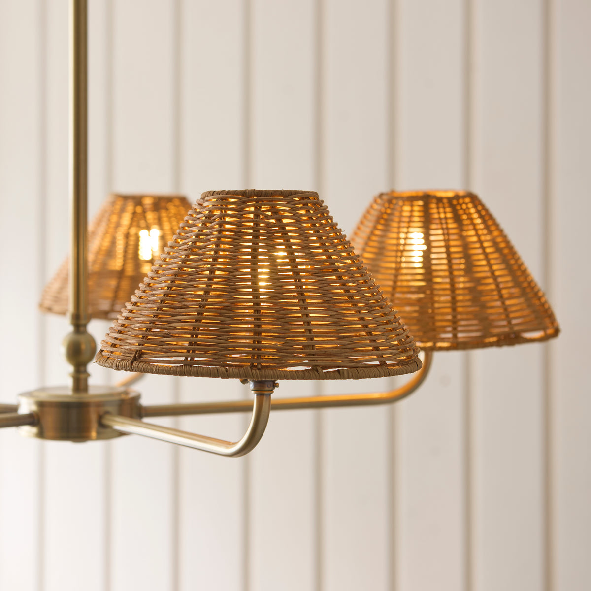 Endon Jericho 5 Light Pendant - Antique Brass Plate & Dark Rattan
