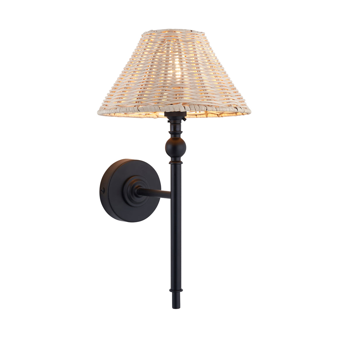 Endon Jericho Wall Light - Matt Black & Natural Rattan
