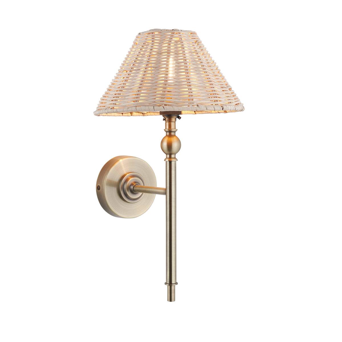 Endon Jericho Wall Light - Antique Brass Plate & Natural Rattan