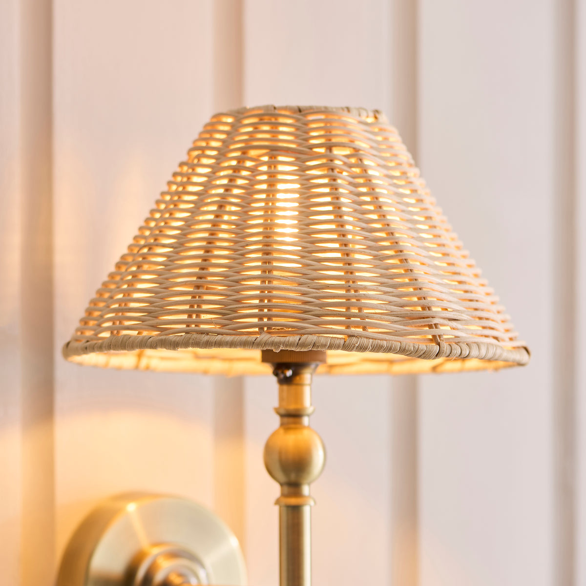 Endon Jericho Wall Light - Antique Brass Plate & Natural Rattan
