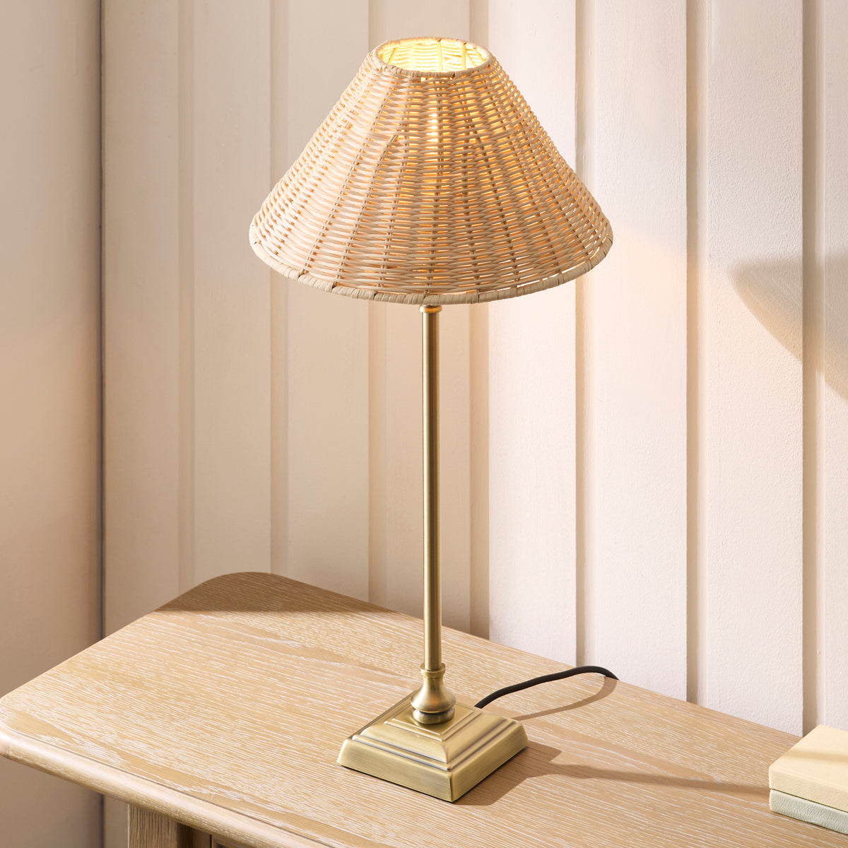 Endon Jericho Table Light - Antique Brass Plate & Natural Rattan