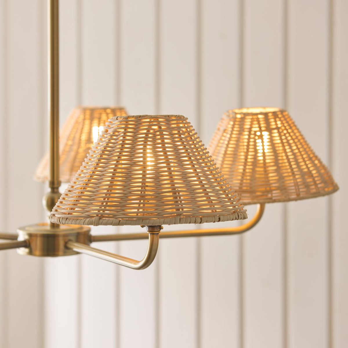 Endon Jericho 5 Light Pendant - Antique Brass Plate & Natural Rattan