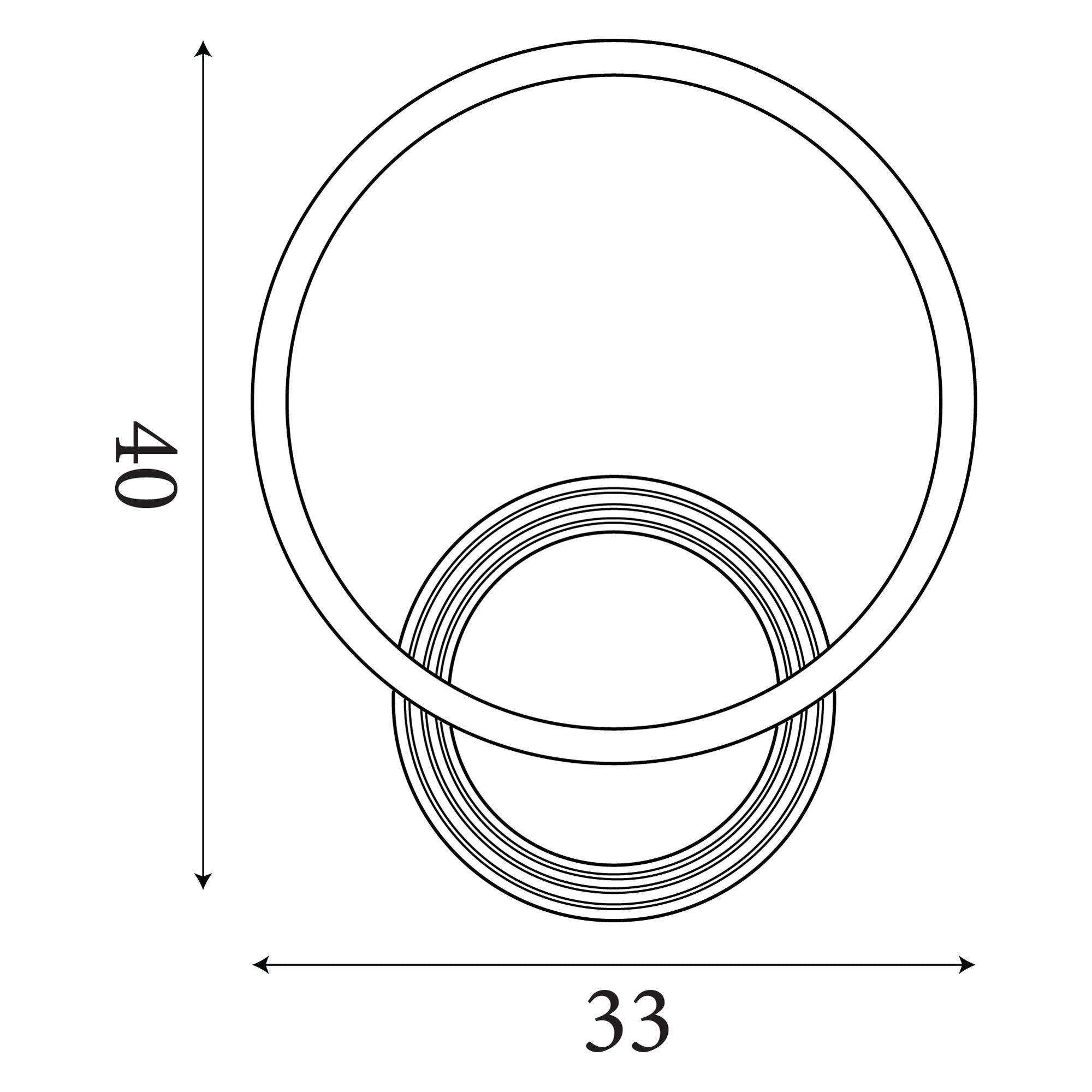Technical line drawing of the Contour single ring flush light showing 33cm width by 40cm length dimensions