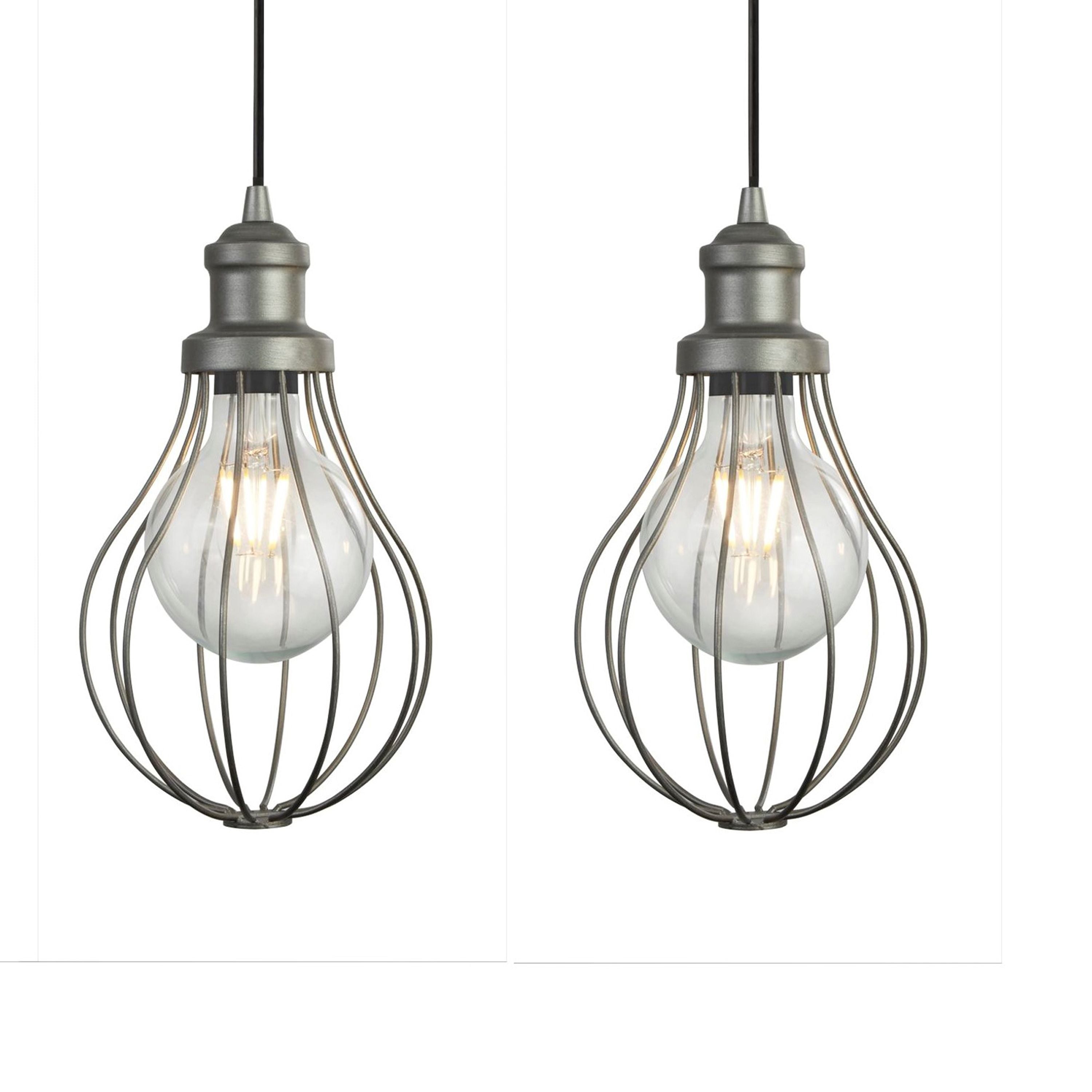 Close up of two wire balloon cages and exposed filament bulbs on the Balloon 4 light bar pendant