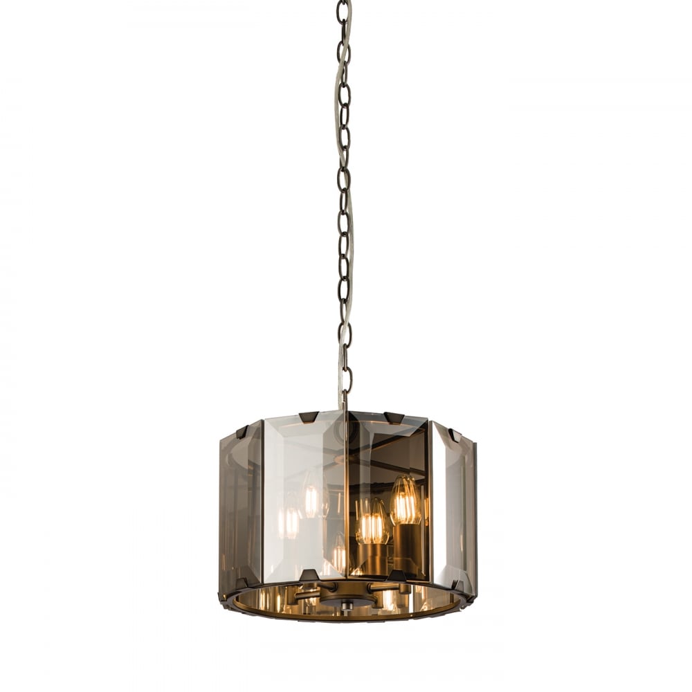 Endon Clooney 4 Light Pendant - Matt Grey & Silver & Smoked Bevelled Glass