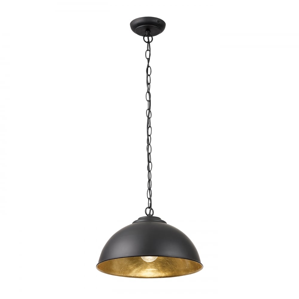 Endon Colman Single Light Pendant - Matt Black & Gold Leaf