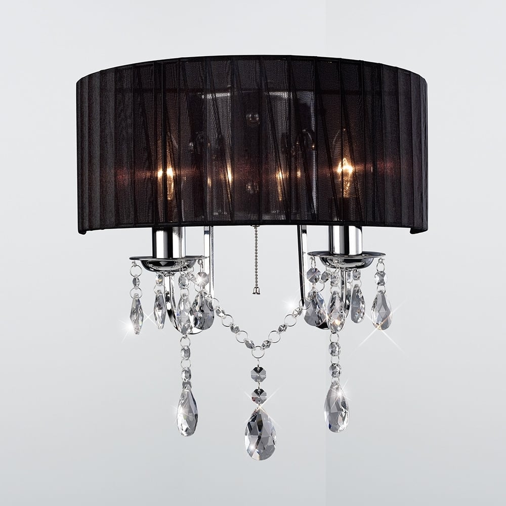 Diyas IL30061 Olivia Wall Light Switched With Black Shade 2 Light Polished Chrome/Crystal
