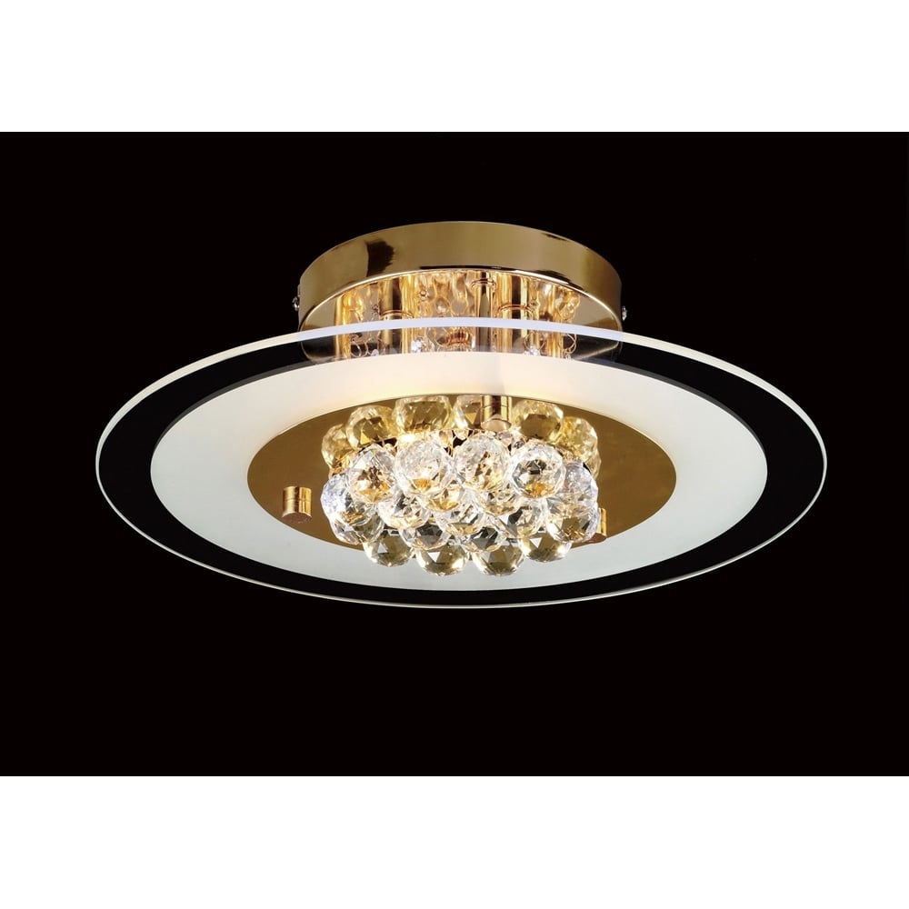 Diyas IL32021 Delmar Flush Round 4 Light French Gold/Glass/Crystal