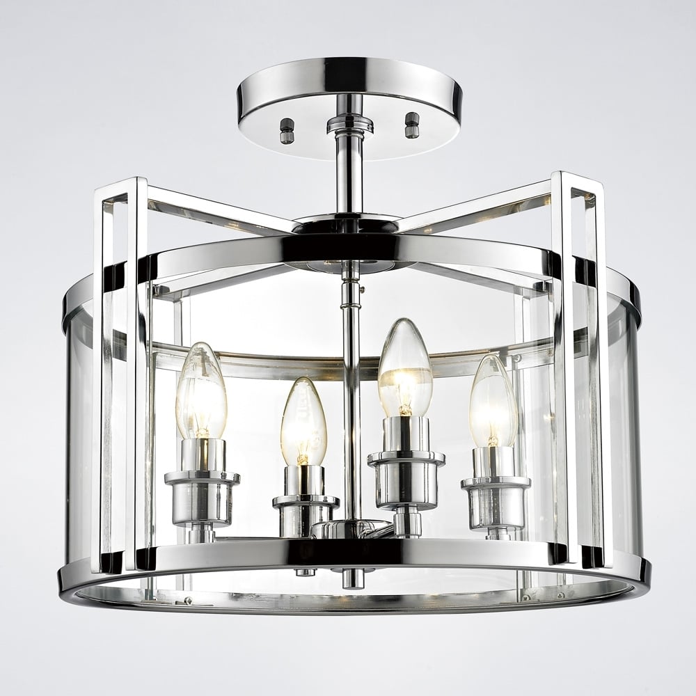 Diyas IL31081 Eaton Semi Ceiling 4 Light Polished Chrome/Glass