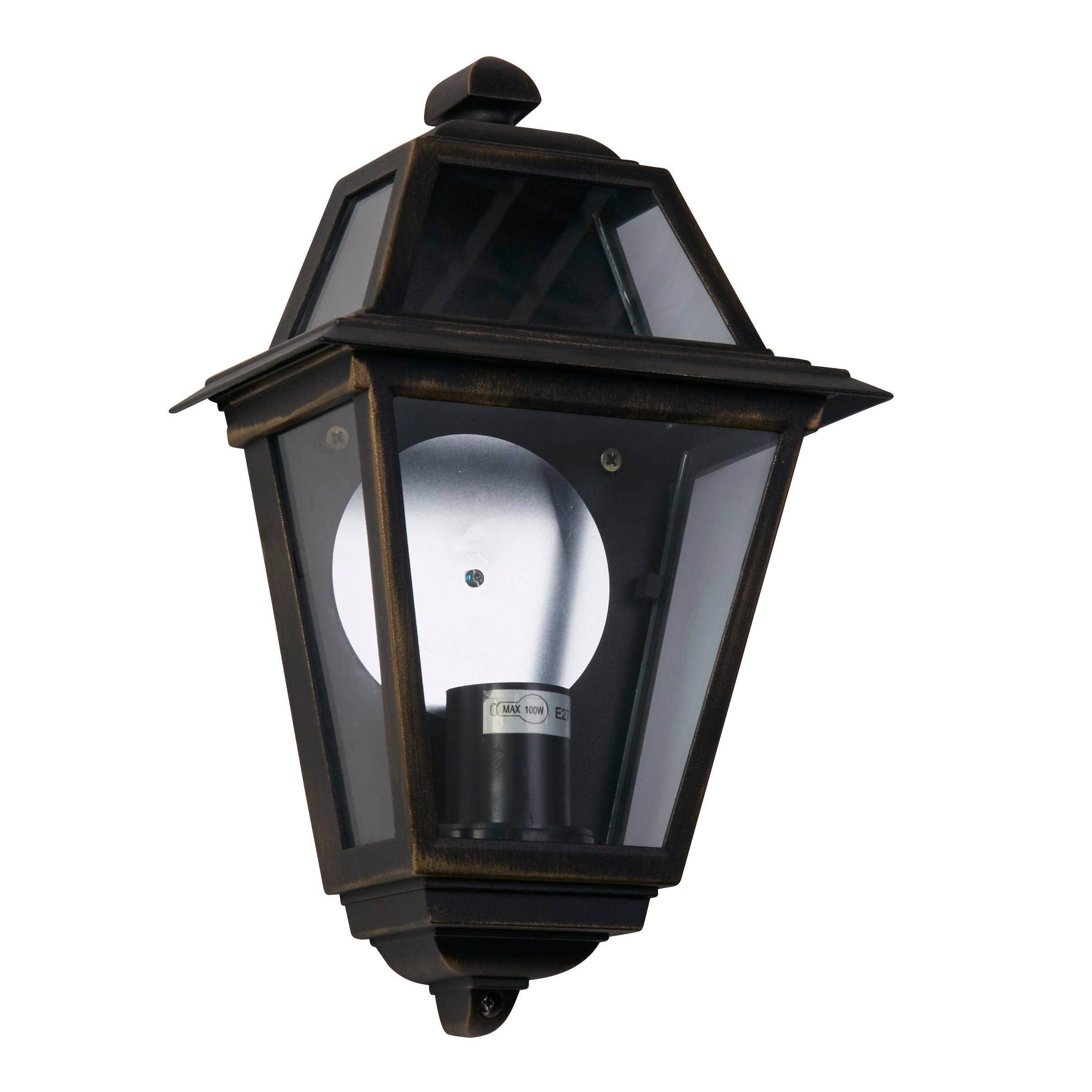 Searchlight New Orleans flush outdoor wall light showing the E27 lamp holder and reflector inside, bulb lit