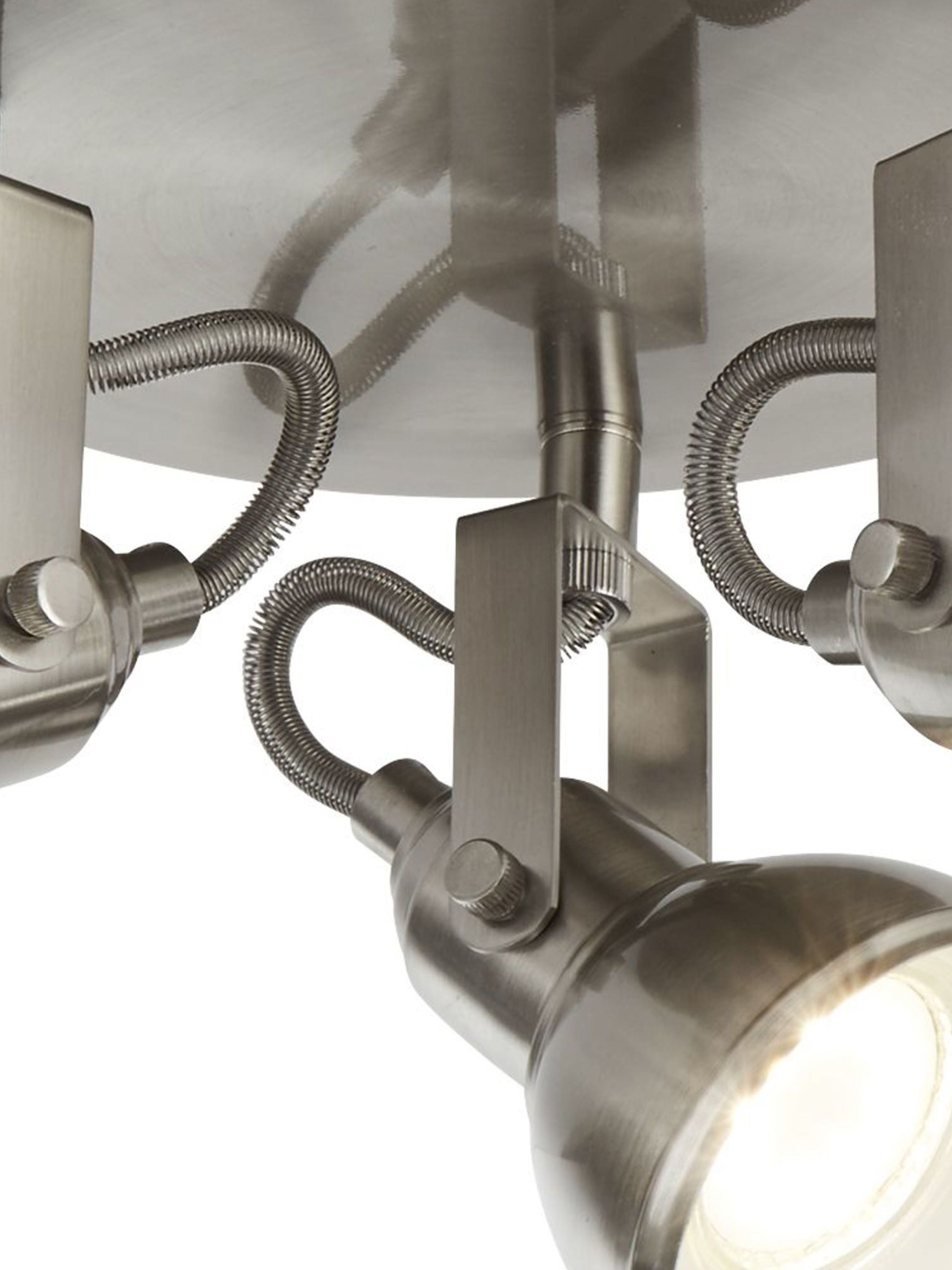 Close up of the Focus spotlight's satin silver gooseneck arms and adjustable joints