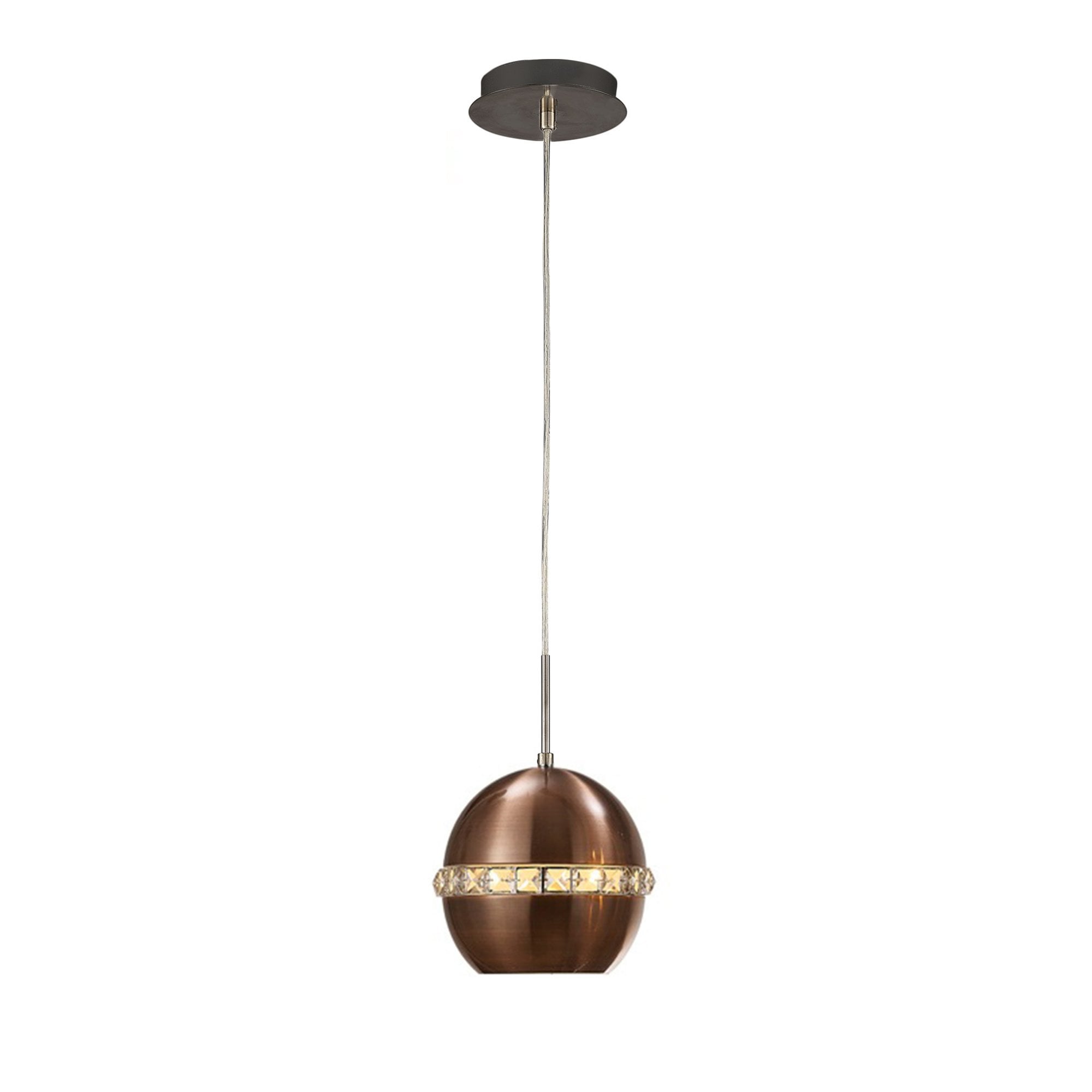 Diyas IL31610 Andrea Single Pendant 1 Light E27 Satin Copper/Crystal