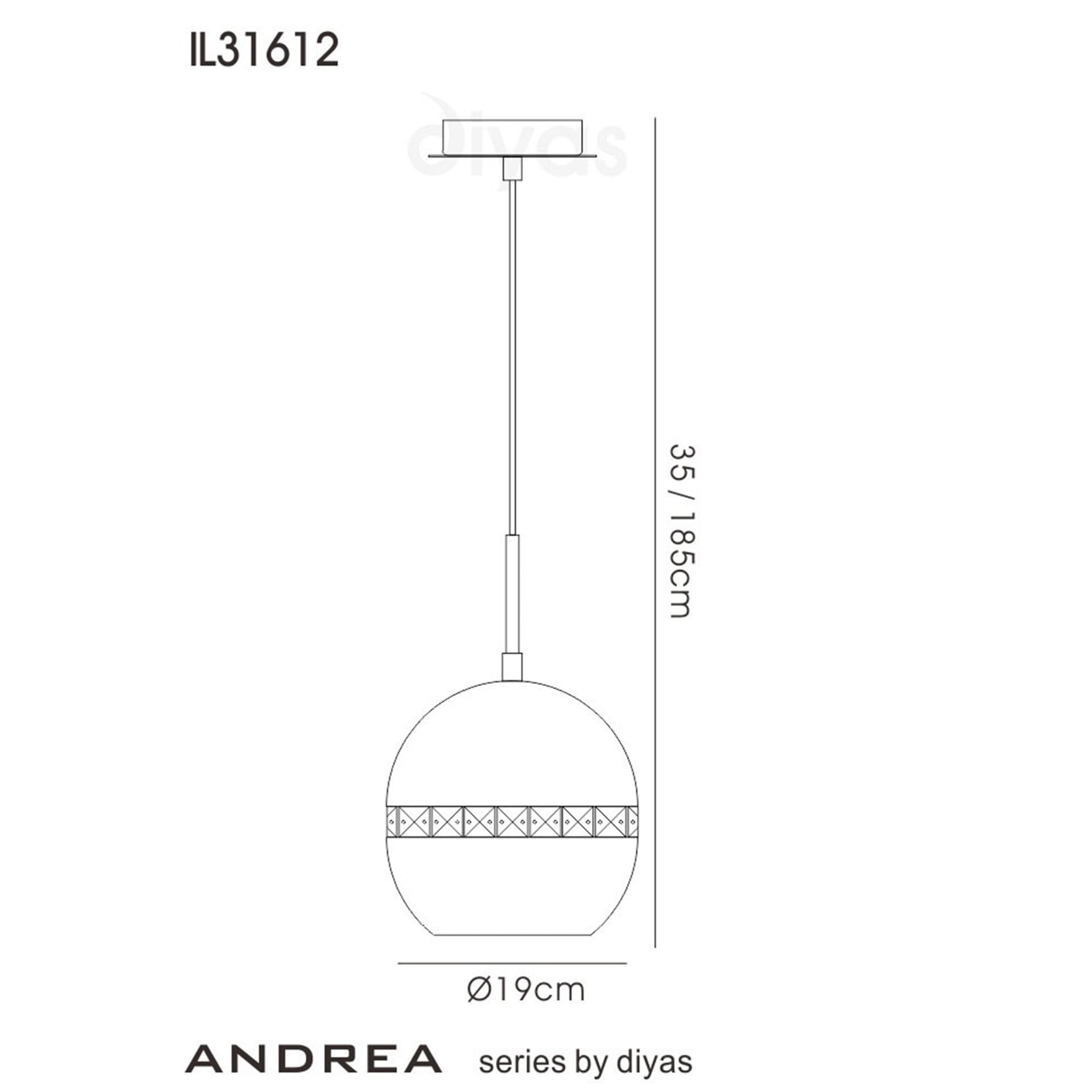 Diyas IL31612 Andrea Single Pendant 1 Light E27 Satin Nickel/Crystal