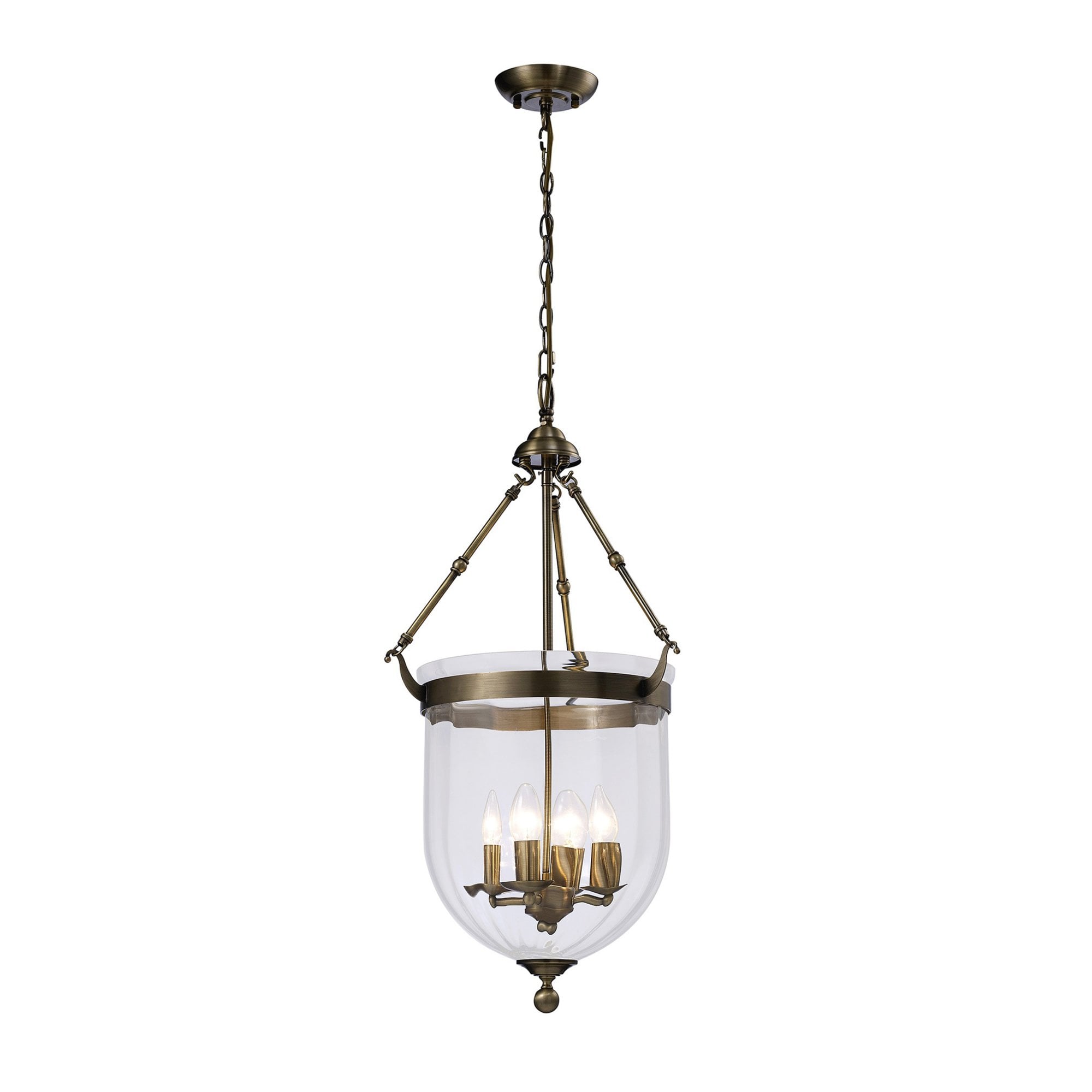 Diyas IL31077 Aubrey Pendant 4 Light Antique Brass/Glass