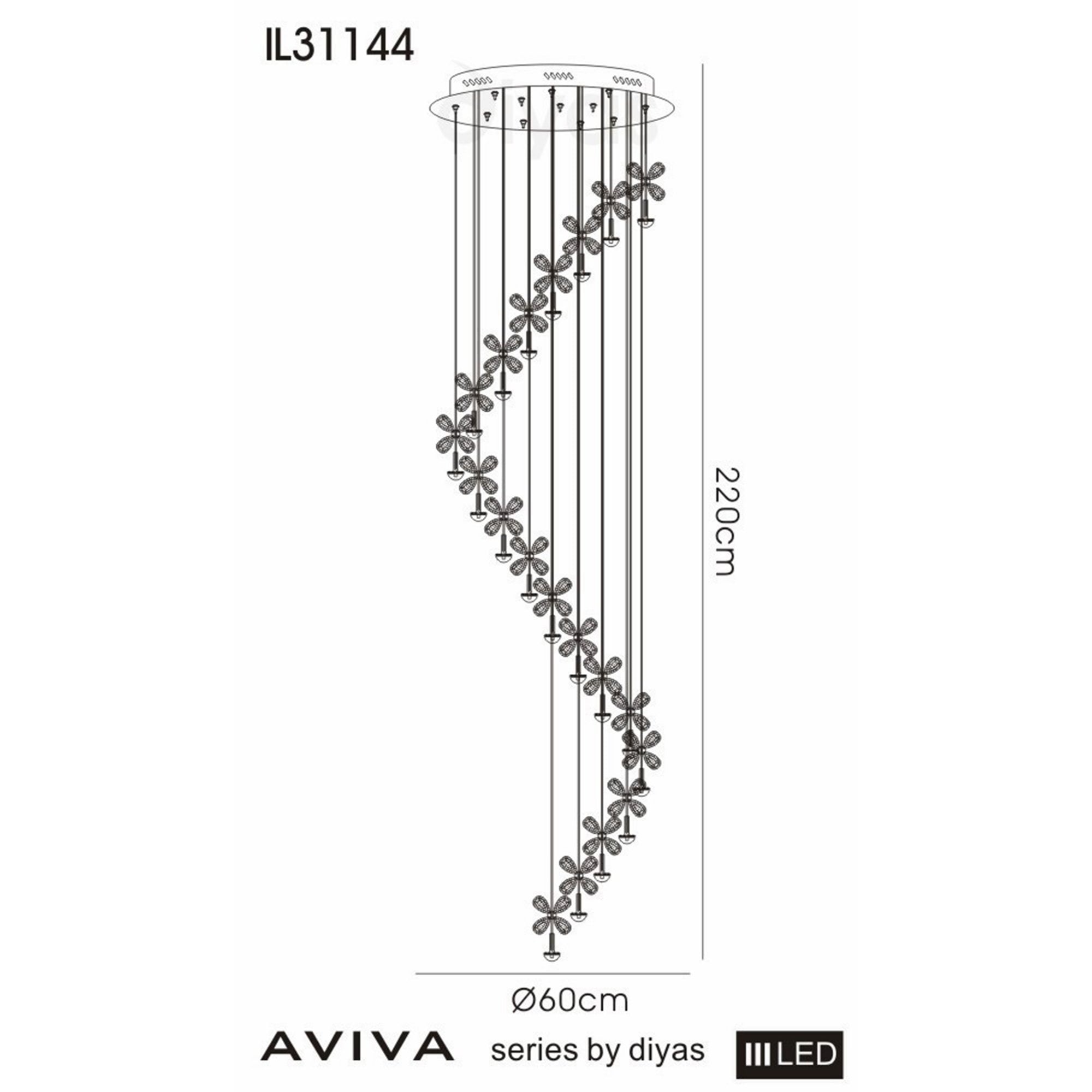 Diyas IL31144 Aviva Pendant 20 Light 4000K LED Polished Chrome/Crystal