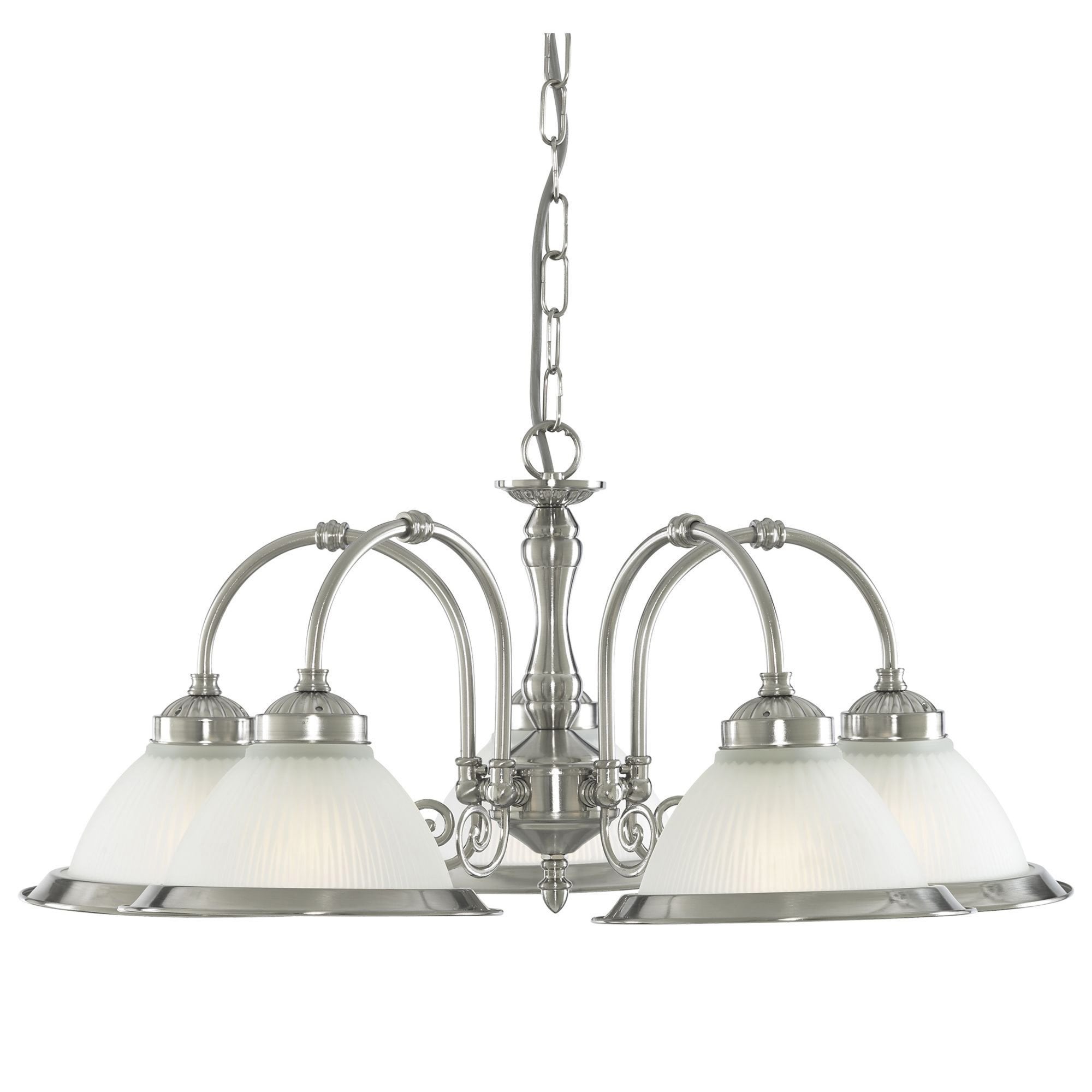 Searchlight Aintree 5 Light Ceiling Light - Satin Silver & Acid Glass