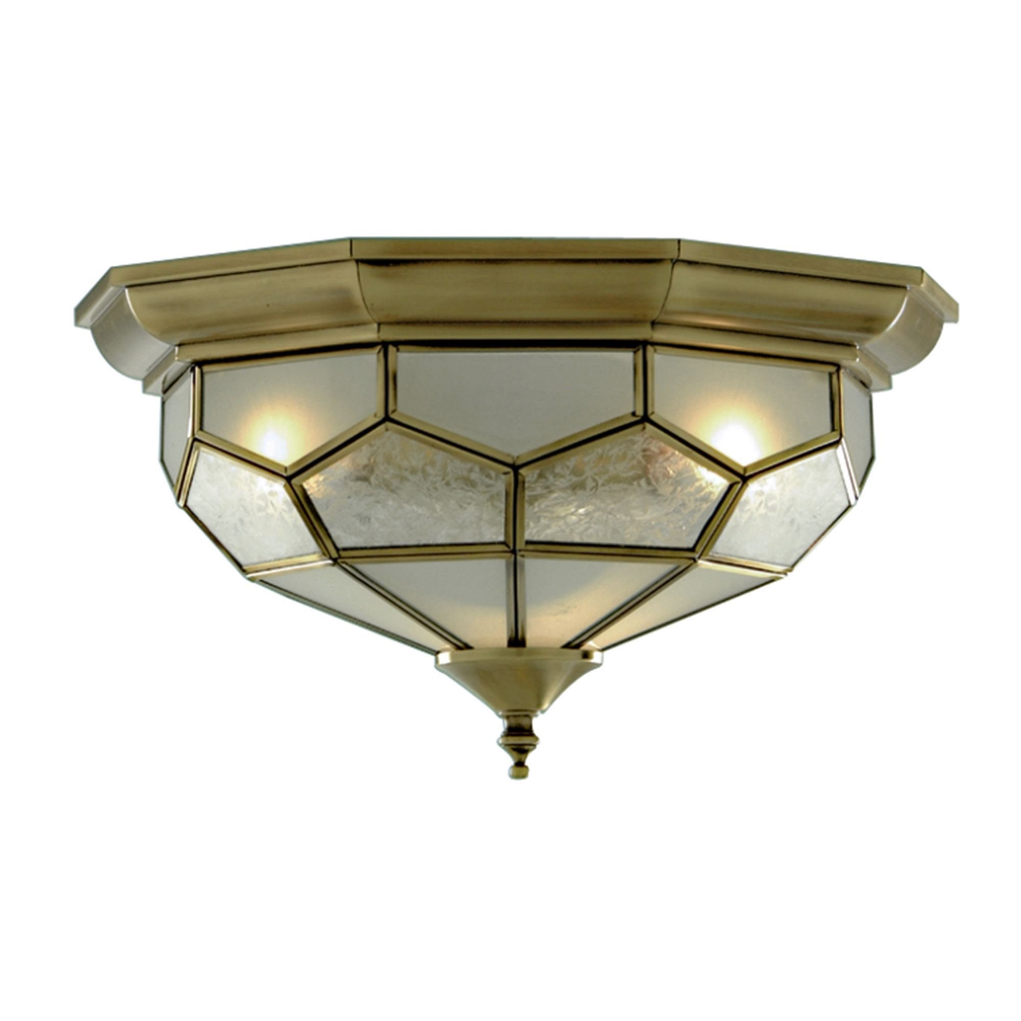 Searchlight Angela Antique Brass Flush Light Fitting With Clear, Frosted And Sanded Glass